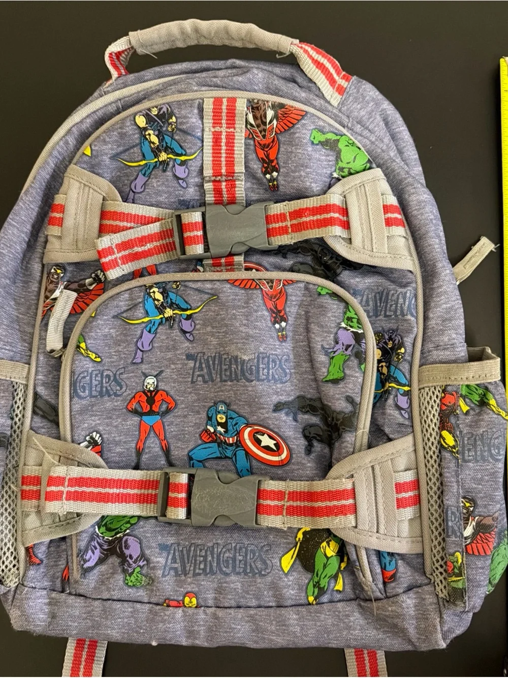 Pottery Barn Kids Backpack - Gray with Multicolor Avengers Print